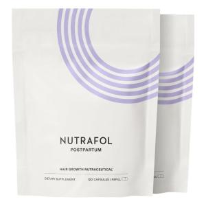 Nutrafol Postpartum Hair Growth Supplements, Clinically Tested for Visibly Thicker Hair and Less Shedding, Breastfeeding-Friendly – 2 Month Supply, 2 Refill Pouches